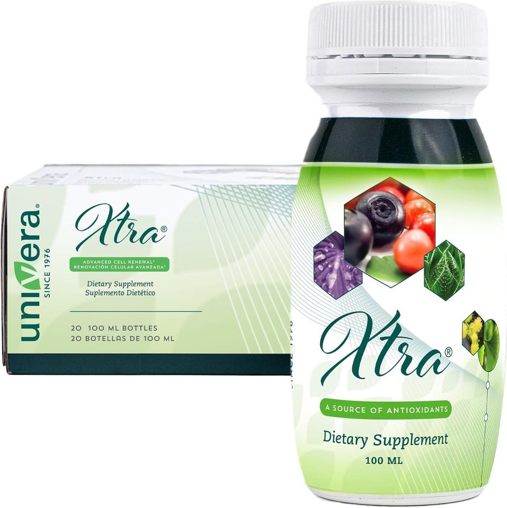 Univera Xtra Minis, Multimineral Früchte Complex, 15 Natürliche Inhaltsstoffe, Stressmanagement, Fokus & Klarheit, Joint Comfort, Antioxidant Protection - 3.38 Fl Oz (Pack mit 20)