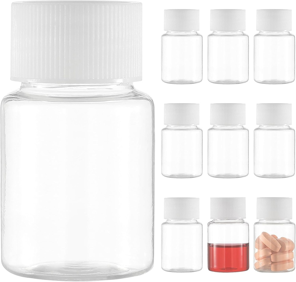 Bouteille de petite pilule claire, Bouteille de pilule en plastique de médecine, Mini Réactif vide en plastique transparent pour récipient cylindrique en poudre liquide(10 pcs, 30ml)