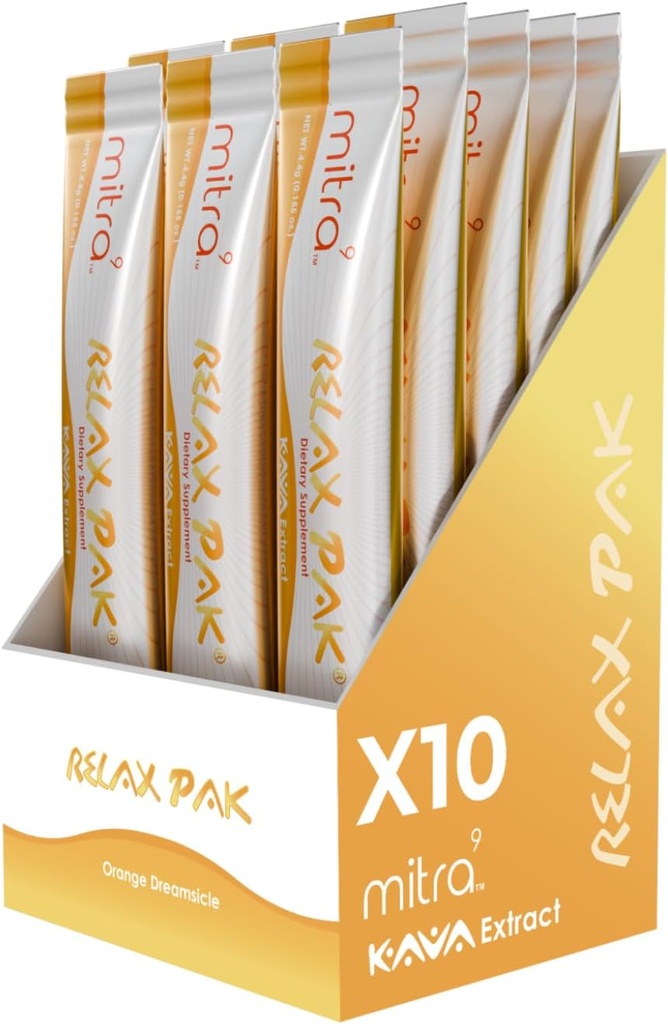 Mitra9 Kava Pulver RelaxPak - Orange Dreamsicle Kava Extrakt Pulver-Packets | Mood Enhancer | Plant Based | Fördert natürliche Kalorien und Klarheit | Einfache offene Single-Serving Stick (10)