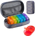 Serfeymi Weekly Travel Pill Organizer 2 mal ein Tag AM Upgrade Regenbogen Pille Box 7 Tag mit tragbaren Reißverschluss PU Leder Pille Fall, Medizin Organizer für Pillen, Vitamine, Fischöle - Linien 01