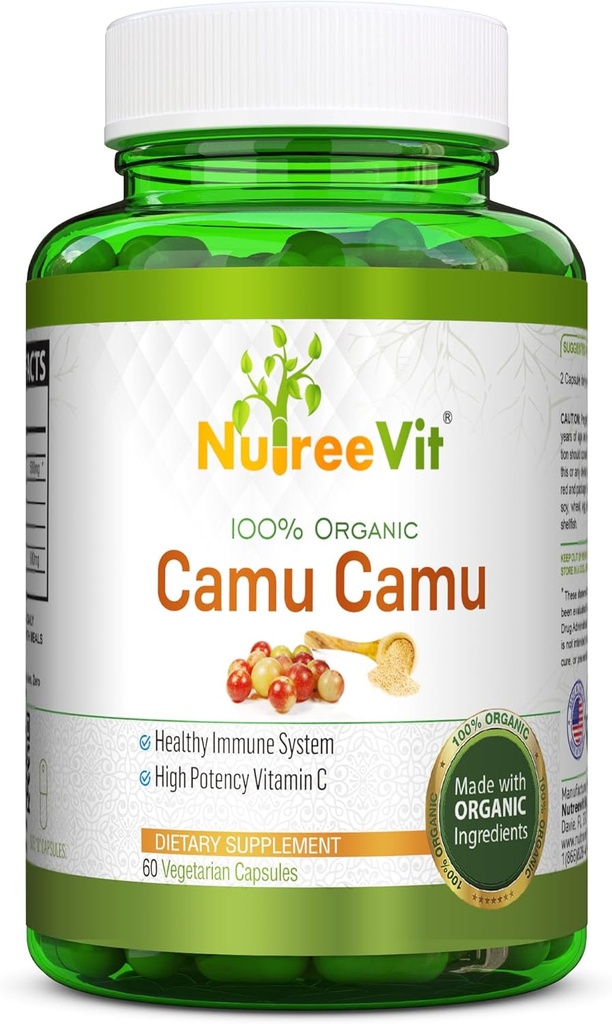 NurteeVit 100% Bio Camu Camu Kapseln 500mg - Vitamin C, verpackt mit Vitaminen und Mineralien (90 Count)