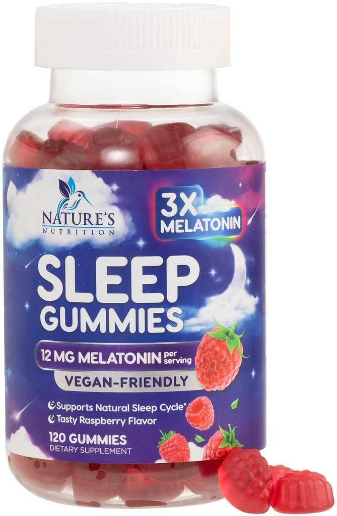 Melatonin Sleep Gummies - Melatonin 12mg Per Serving - Extra Strength Sleep Support Melatonin Gummy - Vegan Sleeping Gummy Supplement - Restful Sleep Support for Adults - Berry Flavor - 120 Gummies