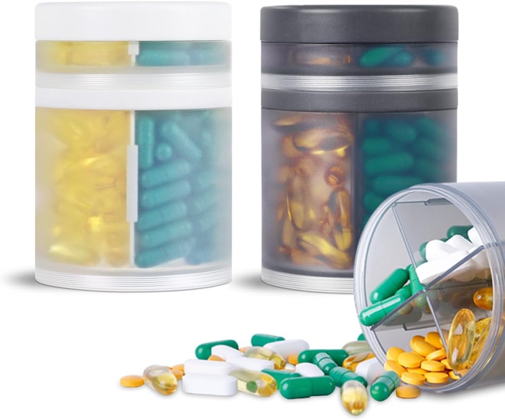 2 Pack KIGI Grande capacité de médecine Organisateur et cas de pilule avec 4 compartiments