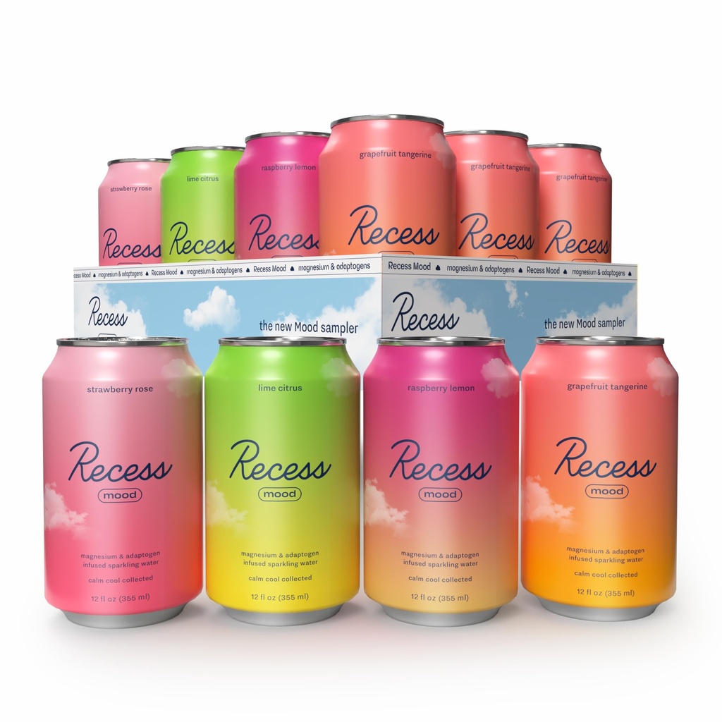 Recess Mood Magnesium & Adaptogen Getränk, Relaxation Getränke, 12 Unze (Variety Pack, 12 Pack)