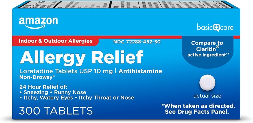 Basic Care Allergy Relief Loratadine Tabletten 10 mg, 300 Count (Verpackung kann variieren)
