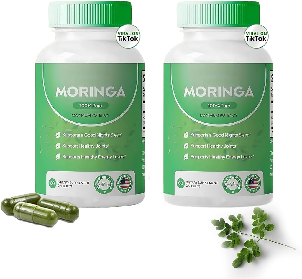 Moringa Kapseln,Pure Moringa Pulver Kapseln - 800mg Nährstoff-Rich Moringa- fördert Energie, Gut Well-Being (2)
