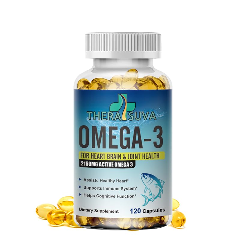 Triple Strength Omega-3 2160mg + EPA 1296mg + DHA 864mg + Supplément naturel pour le soutien du coeur et du sang en santé, 120 Softgels, 60 jours d'approvisionnement