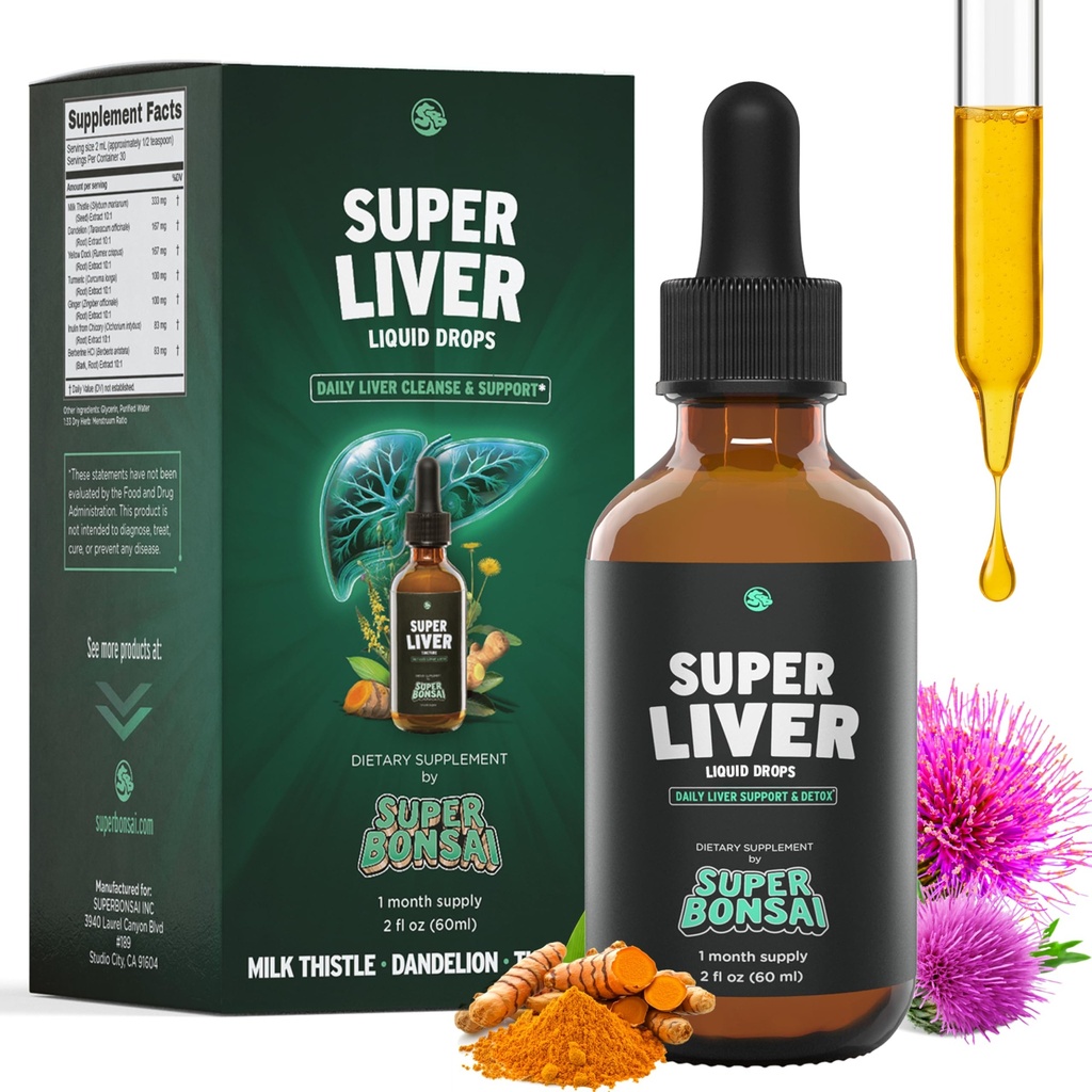 SuperBonsai Super Liver Unterstützung mit Milchdistel - Alle natürlichen Leberreiniger Detox & Repair Aid - Doctor-Formulierte Leber Ergänzung - Flüssige pflanzliche Nahrungsergänzungsmittel für Lebergesundheit - 1 Monat Versorgung