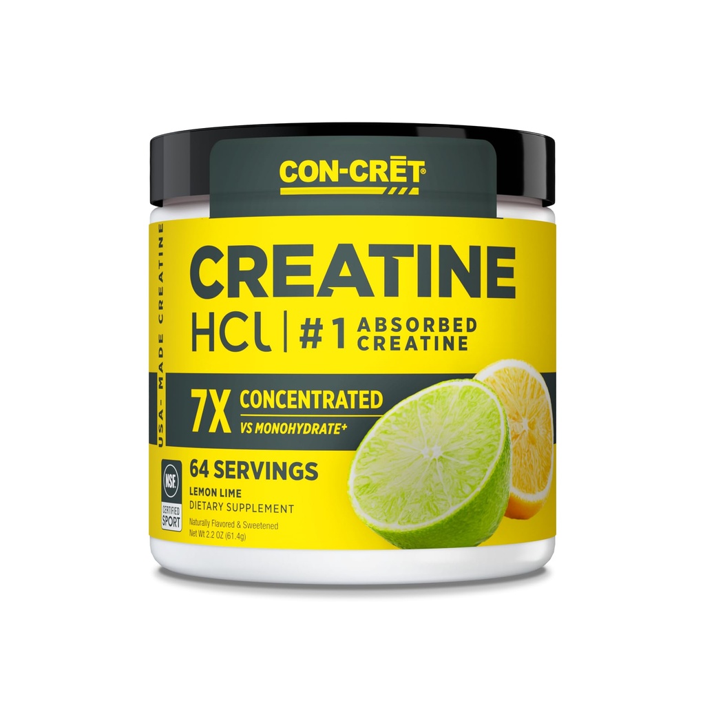 KON-CRET Kreatin HCI Pulver | Muskel, kognitiv, Cellular Energy Support | No Bloating or Cramps | USA Made & NSF Zertifiziert | Lemon Lime (64 Servieren)