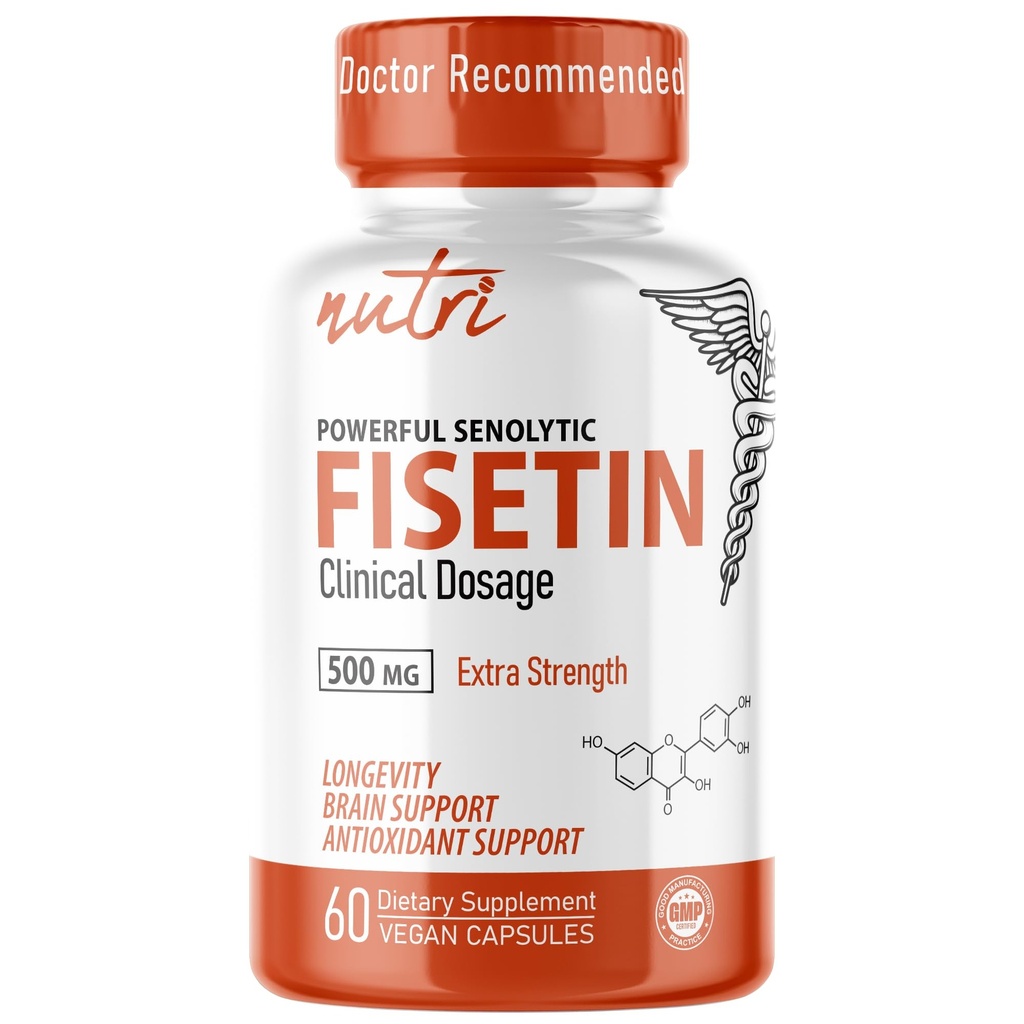 Nature's Fusions Nutri Fisetin 500mg 60 Count - Klinische Dosierung - Fisetin-Ergänzungen - Leistungsstarker Senolytischer Aktivator, Antioxidant, & Gehirnunterstützung - Natürliche Polyphenole - 60 Count