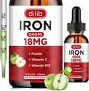 Flüssige Eisen-Ergänzung für Frauen und Männer Eisen Tropfen Eisen Ergänzungen für Anämie mit Folat, Vitamin C, B12 für Rote Blutzellen Unterstützung-Green Apple Flavor, 2 Fl Oz