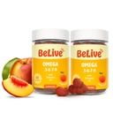 BeLive Organic Omega 3 Gummies - Omega 3 6 9 7 DHA & EPA von Flaxseed Oil & Sea Buckthorn Fruchtöl, Vegan, für Kinder & Erwachsene, Vollkörper, Gehirn & Augenunterstützung, Zuckerfrei – Peach | 2-Pack