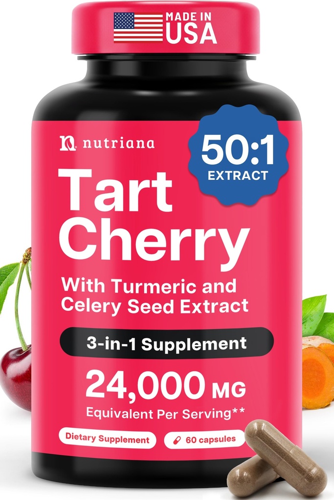 3 in 1 Tart Kirschextrakt Kapseln mit Kurkuma und Sellerie gesehen für Füße & Gelenk Support Uric Acid Flush Cleanse & Purge Pillen, 60 Veggie Kapseln hergestellt in USA