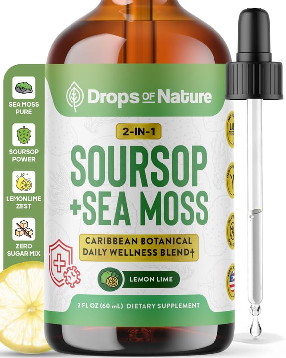 Soursop mit Sea Moss Liquid Supplement – Mehr Konzentriertes Than Sea Moss Gel – leicht mit Getränken mischen – Soursop Bitters Flüssigkeitstropfen für Hydration und Immununterstützung (Lemon Lime, 60mL)