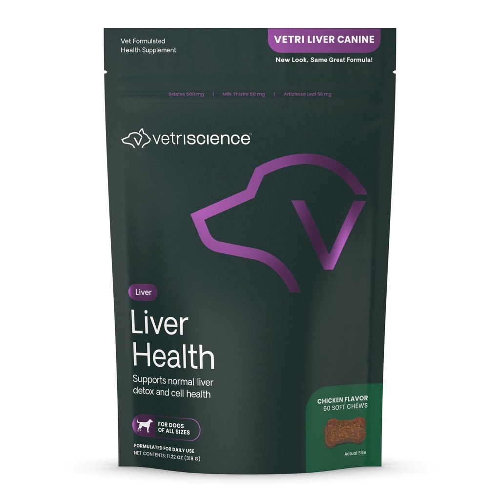 VetriScience Liver Health Chews mit Milchdistel, Vetri Liver Detox Ergänzung für Hunde, Kurkuma und Artichoke Blatt für Leberunterstützung und Entgiftung, Huhn, 60 Zähler