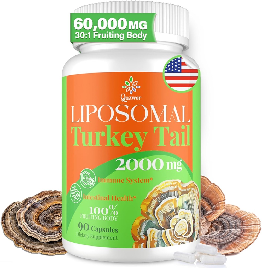 Liposomal Turkey Tail Mushroom Capsules, High Absorption Organic Turkey Tail Mushroom Extract 2000MG| 30:1 Fruiting Body| Supplement for Digestive Health, Energy & Immune Support, Non-GMO -90 Capsules