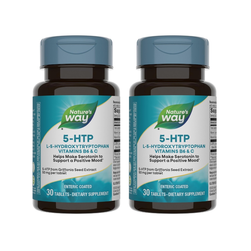 Nature's Way 5-HTP, L-5-Hydroxytryptophan, Hilft Serotonin zu machen, um einen positiven Ausblick*, Vitamin B6, Vitamin C, Griffonia Bean Extract, 30 Tabletten (Verpackung Mai Vary) - 2 Pack