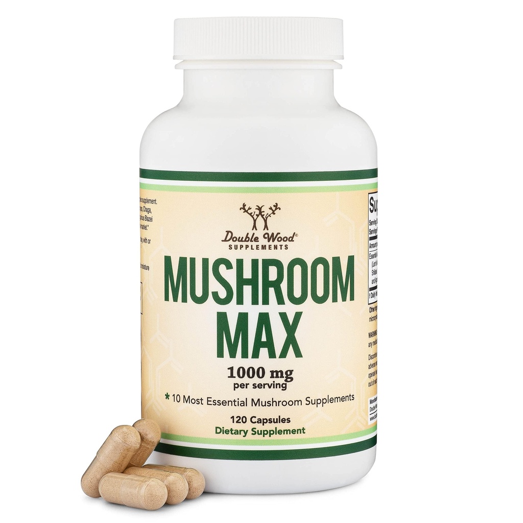 Double Wood Supplements Mushroom Complex Supplement - 1,000mg - 10 Most Essential Mushrooms (Lion's Mane, Reishi, Cordyceps, and More), 120 Capsules