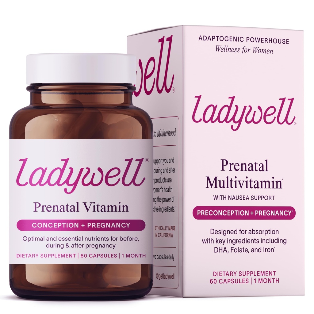 Ladywell Prenatal Multivitamin | Konzeption, Prägnanz & Postpartum | Schlüsselkomponenten einschließlich DHA, Folate & Iron | Expertly-Formuliert & Tested | Entwickelt für Absorption mit Übelkeit Unterstützung, 60 Ct