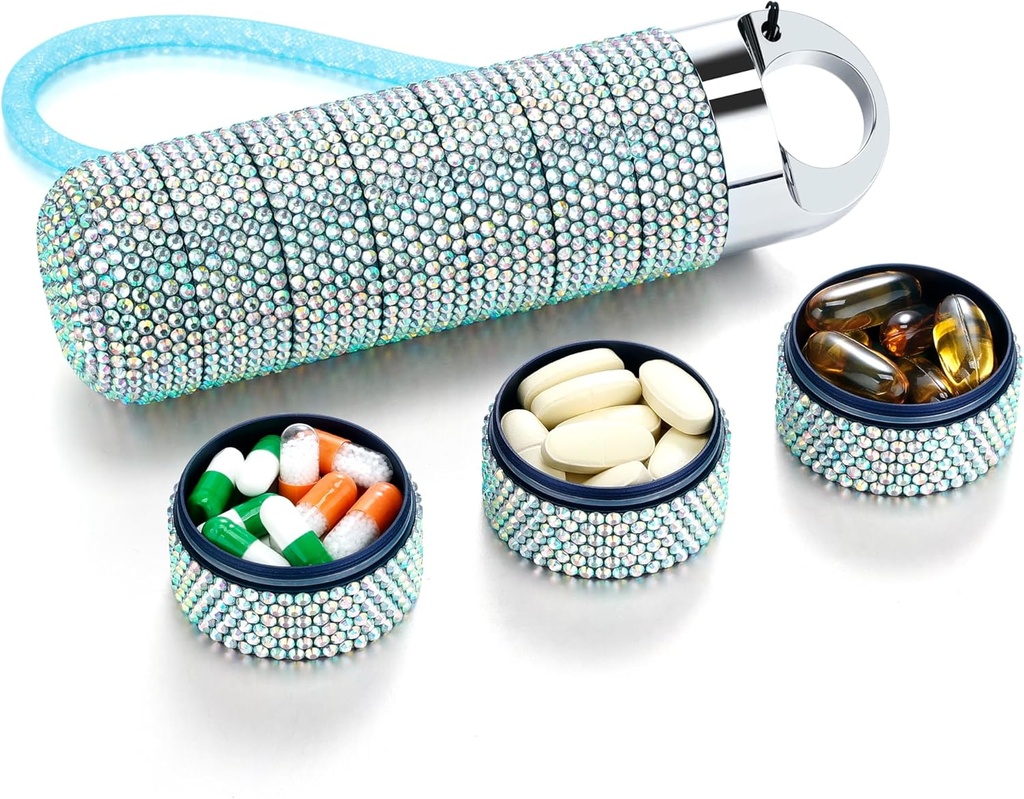 Zannaki Metall Bling Pille Organizer, Reisen Wasserdichte Wöchentliche Pille Box, Tragbare große Aluminiumlegierung Pille Case Container, BPA Kostenlose 7 Tage tägliche Medizin Organizer Halter für Vitamin,Fish Oil, Ergänzung