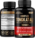 Tongkat Ali Men 1350mg Complex - Fadogia Agrestis | Tribulus Terrestris - Energie, Stärke und Leistungsunterstützung - Extra Strength 200:1 Extract - 3. Party Getestet, Made in USA - 120 Kapseln / 2 Monate
