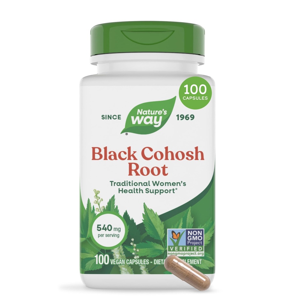 Nature's Way Black Cohosh Root, traditionelle Unterstützung für Frauen Gesundheit*, 540 mg pro Servieren, Non-GMO Projekt Verified, 100 Kapseln