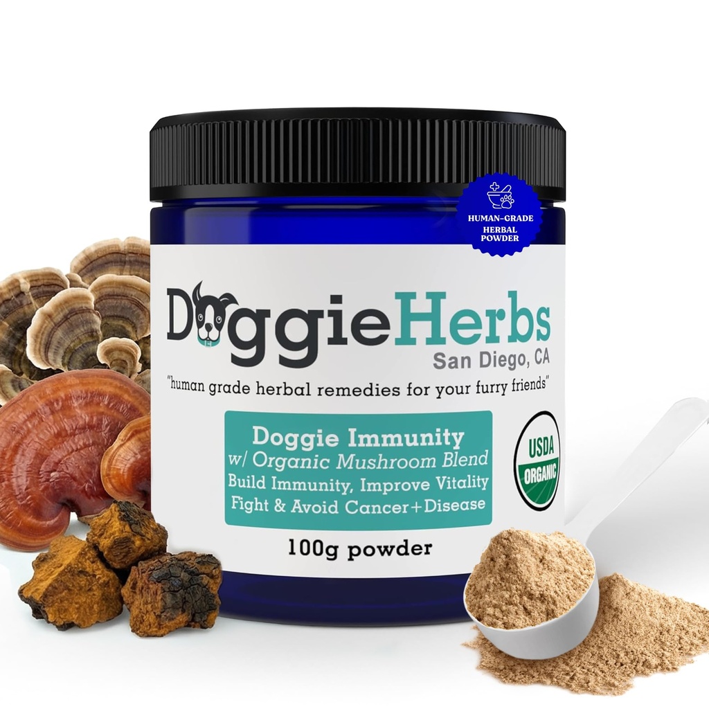 Certified Organic Immunität Pilzmischung für Hunde, 22,3% Beta Glucan für Canine Gesundheit &amp; Immunität Boost Hundeergänzung Kräuterpulver w/Scoop - 100g