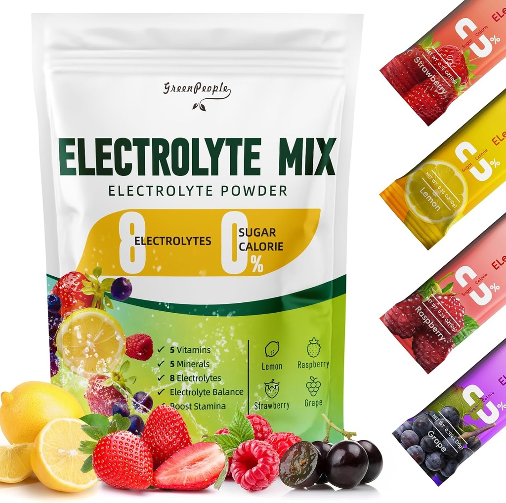 GREENPEOPLE Elektrolyte Pulver Kein Zucker - Zuckerfreie Hydration Elektrolyt-Packets - Frucht-Flaschen Elektrolyt-Getränk-Mischung - 8 Elektrolyte 5 Vitamine & Mineralien Vegan Non-GMO 16 Sticks