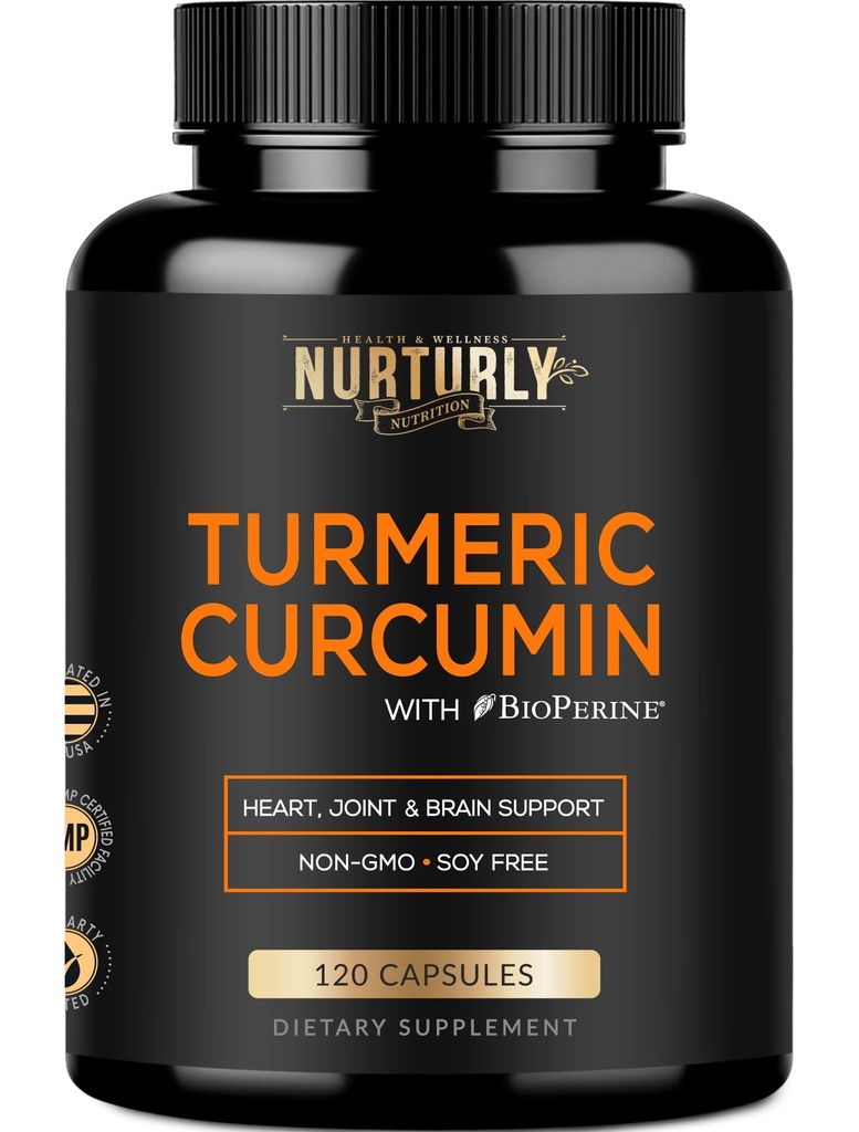 Curcumine curcumine avec Pepper noir BioPerine et 95% Curcuminoïdes - Suppléments de curcuma haute absorption 1300mg pour la santé cardiaque - Non-OGM, sans gluten - 120 capsules