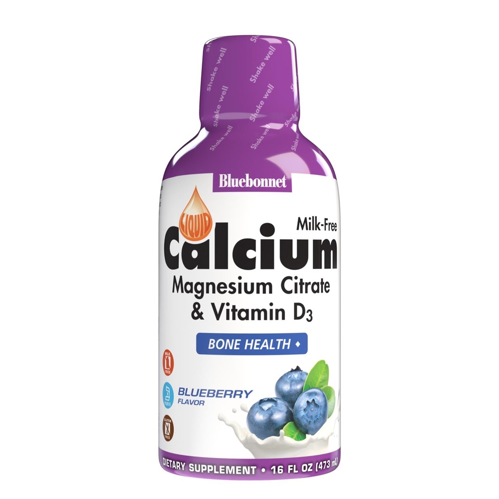Bluebonnet Nutrition Liquid Calcium Citrate Magnesium Citrat, Vitamin D3, Knochengesundheit, Glutenfrei, Soja frei, milchfrei, kosher,32 Servierungen, Blueberry Flavor, 16 Fl Oz (Pack von 1)