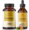 HERBAMAMA Red Sage and Turmeric Kit - Bundle of 1200 mg Red Sage Dan Shen Capsules & Turmeric Curcumin Drops 2 fl oz - Vegan, Non-GMO, Sugar & Alcohol-Free - 2 Pack