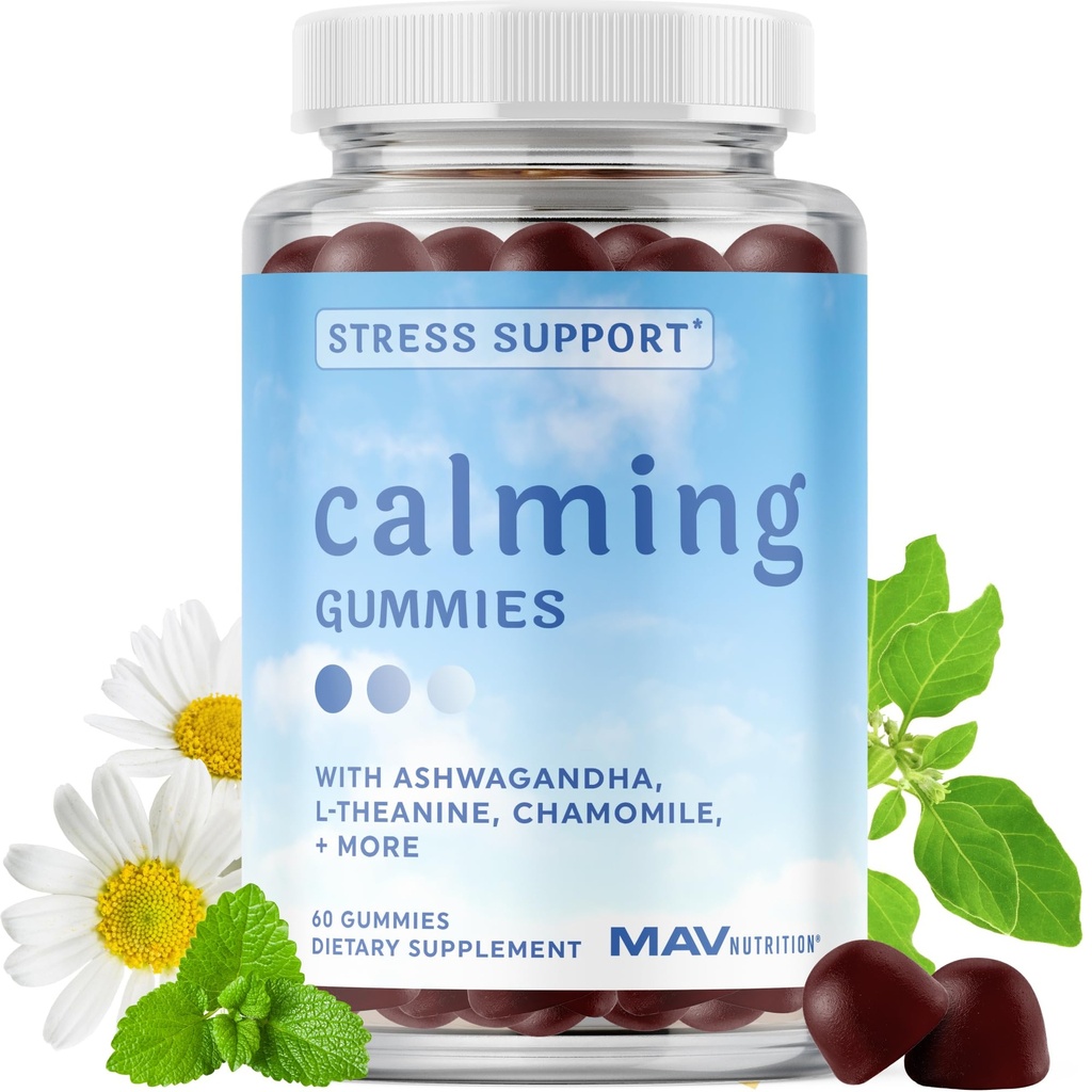 Calming Ashwagandha Gummies for Teens | Stress Relief Supplement with Theanine, GABA, Chamomile & Lemon Balm Calm Sleep Gummies | Natural Raspberry Flavor, Non-GMO, Third-Party Tested | 60 Ct