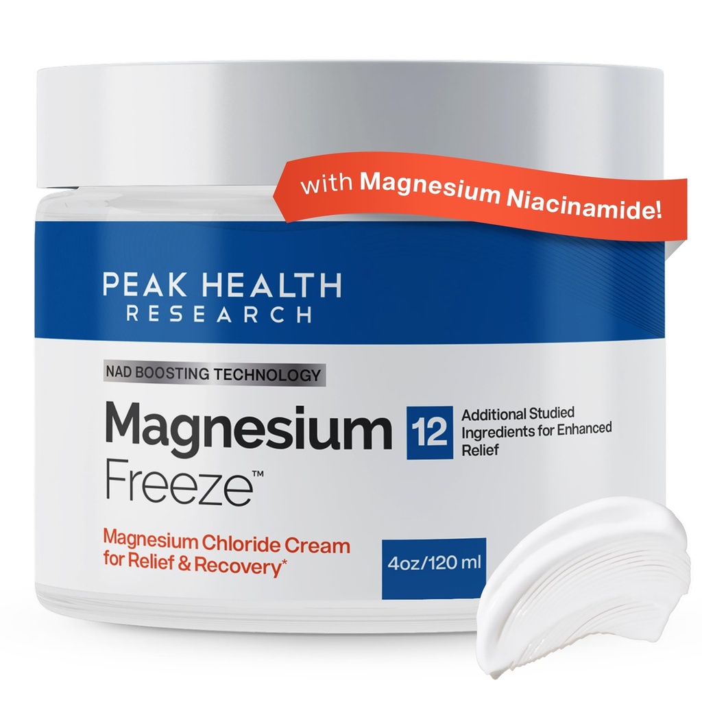 Magnesium Freeze - Topical Magnesium Cream with Niacinamide for Joints, Low Back, Knee, Hip, & Foot - Fast Acting Cooling Formula - Lightweight, Non-Greasy - 4oz
