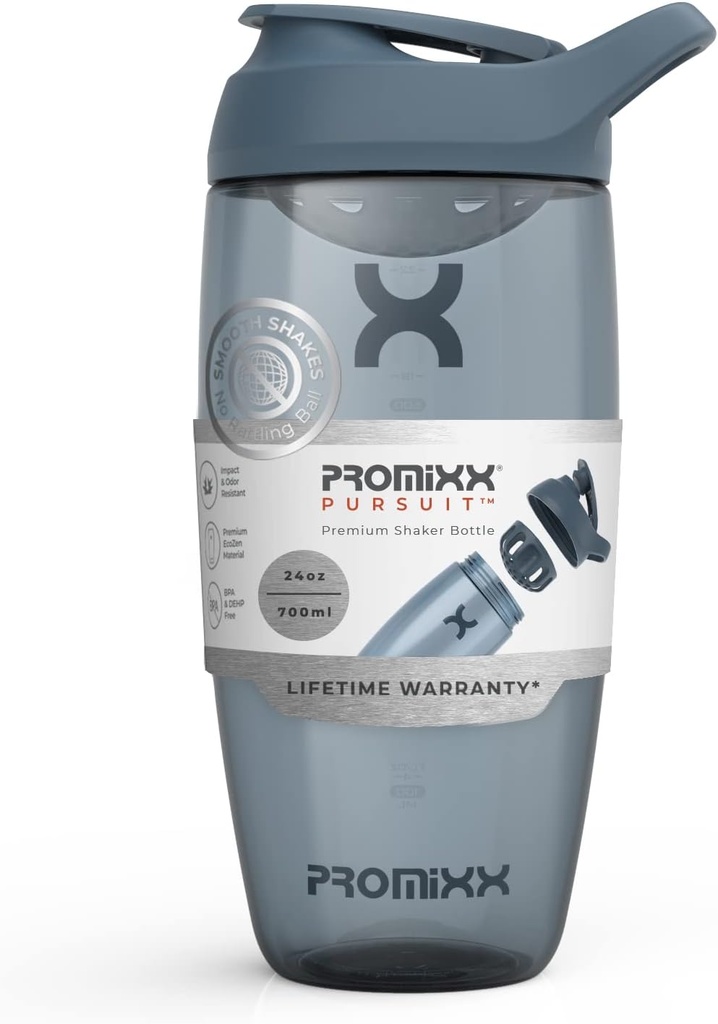 Promixx Pursuit Protein Shaker Bottle (24 oz) – Silent No-Ball Mixer, Leak-Proof Lid, BPA/BPS & Phthalate-Free ECOZEN – Easy-Clean Shaker Cup für Protein Shakes, Pre & Post-Workout Smoothies