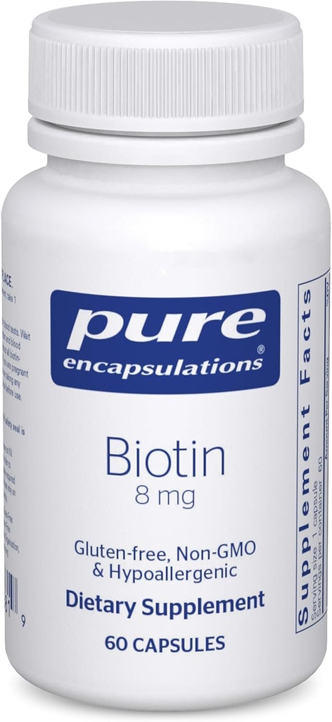 Pure Encapsulations Biotin 8 mg - B Vitamin Supplement to Aid Stress Relief, Hair, Skin & Nail Strengthening, Metabolism, Carbohydrate Support & Nervous System* - with Premium Biotin - 60 Capsules