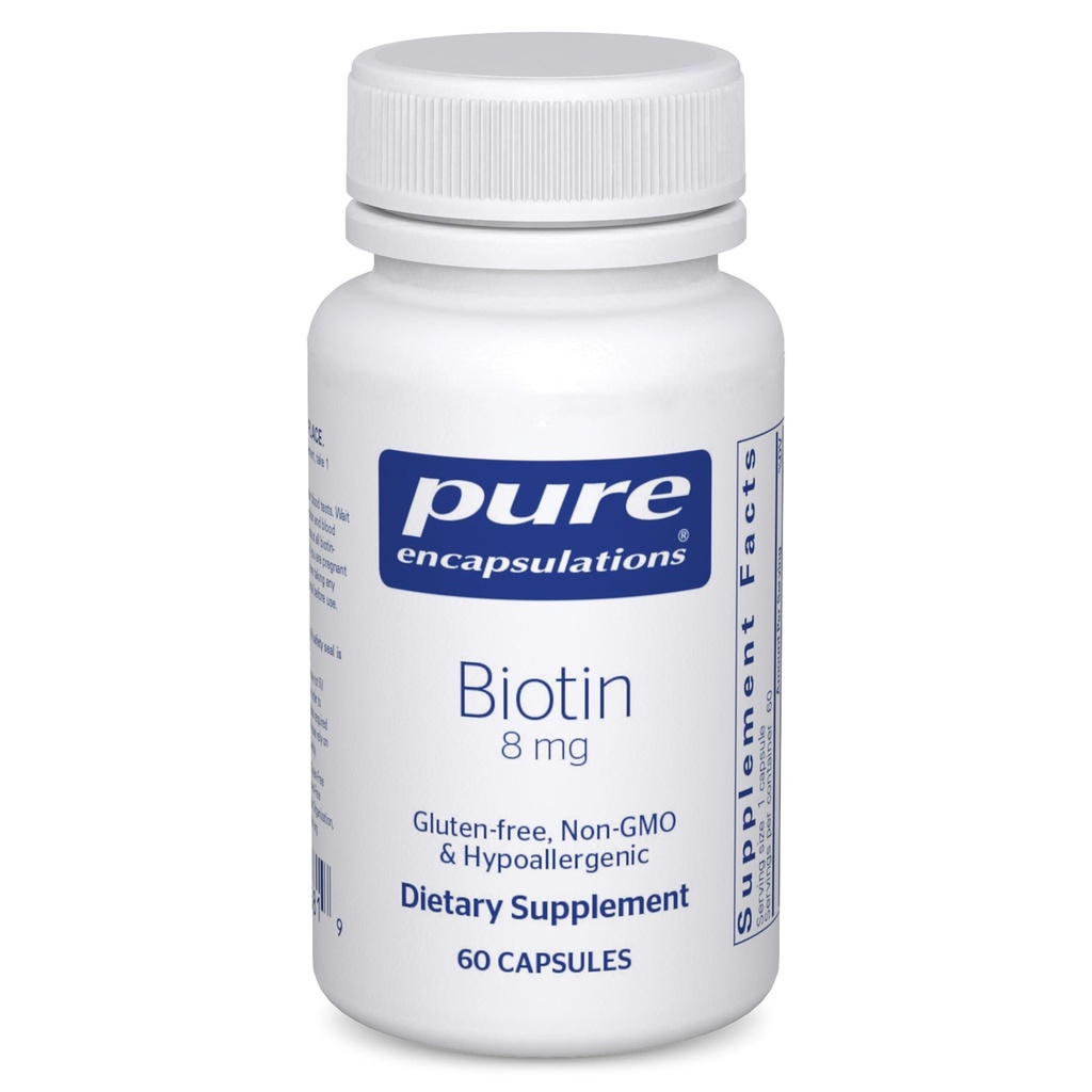 Pure Encapsulations Biotin 8 mg - B Vitamin Supplement zu Aid Stress, Haar, Haut und Nail stärken, Stoffwechsel, Kohlenhydratunterstützung & Nervous System* - mit Premium Biotin - 60 Kapseln