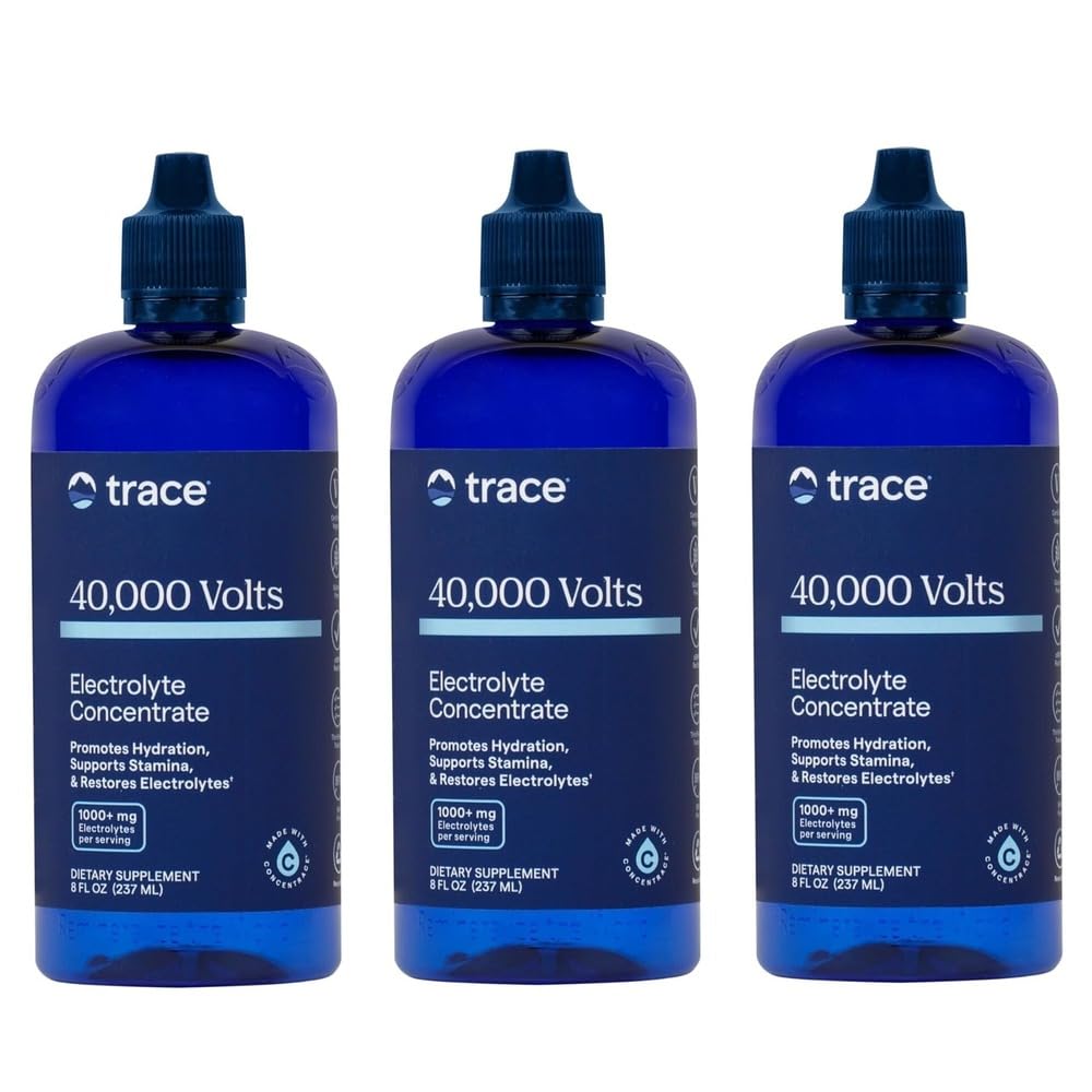 Trace Minerals 40.000 Volt - Konzentrat-Ergänzungstropfen für Elektrolyt-Unterstützung - Unterstützung Muskel-Gesundheit & Vitalität - Workout-Getränk zur Hydration - 8 fl oz (Pack mit 3) (144 Portionen)