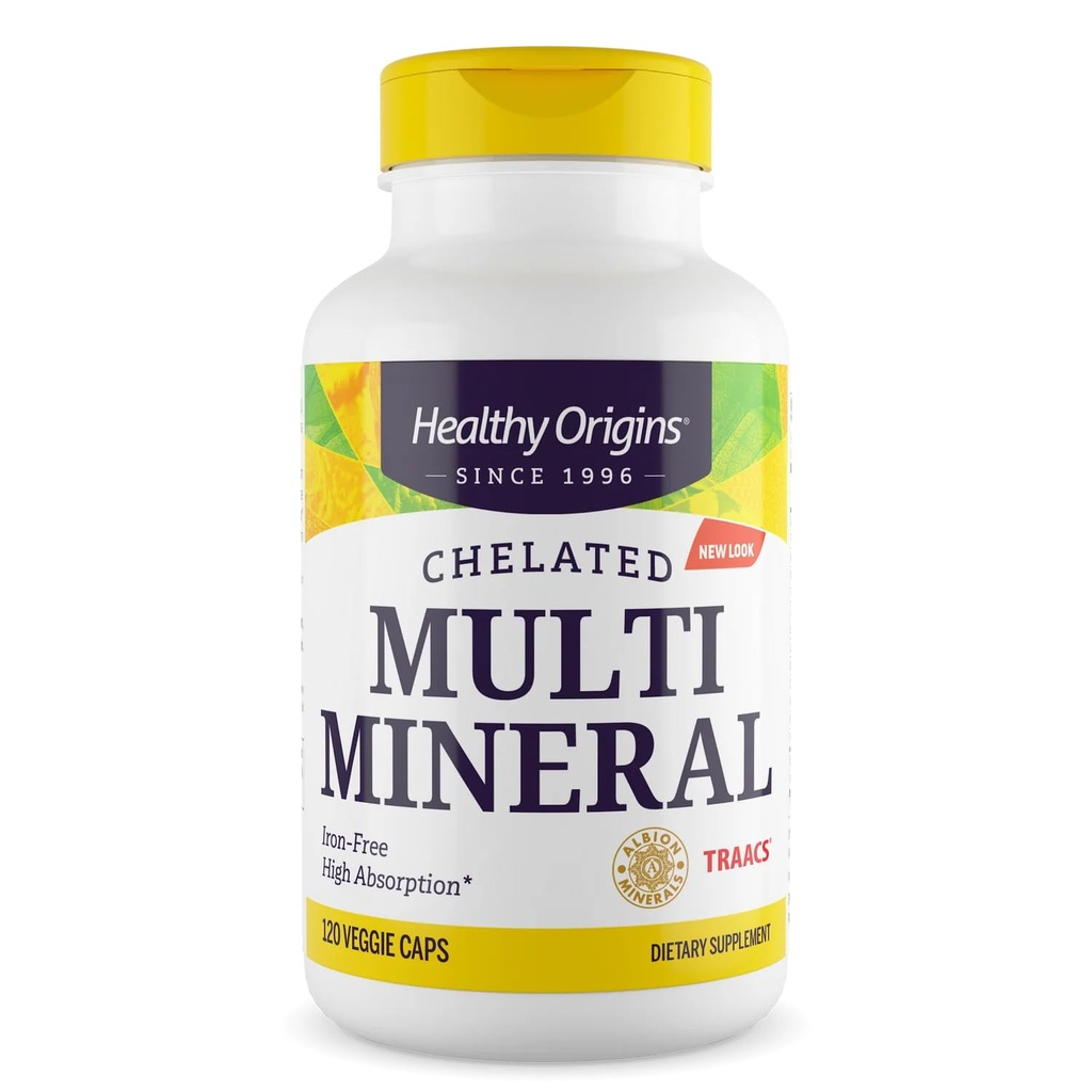 Origines saines Minéraux multiples chélatés (Mériaux d'Albion, Biodisponibles, Non-OGM, Sans gluten), 120 bouchons de légumes