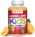 Feel Great Vitamine Co. Gommies DHA complètes pour les enfants avec Omega 3 6 9 + DHA, Vitamine C. Soutient la santé du cerveau Fonction, Vision et Santé du coeur.