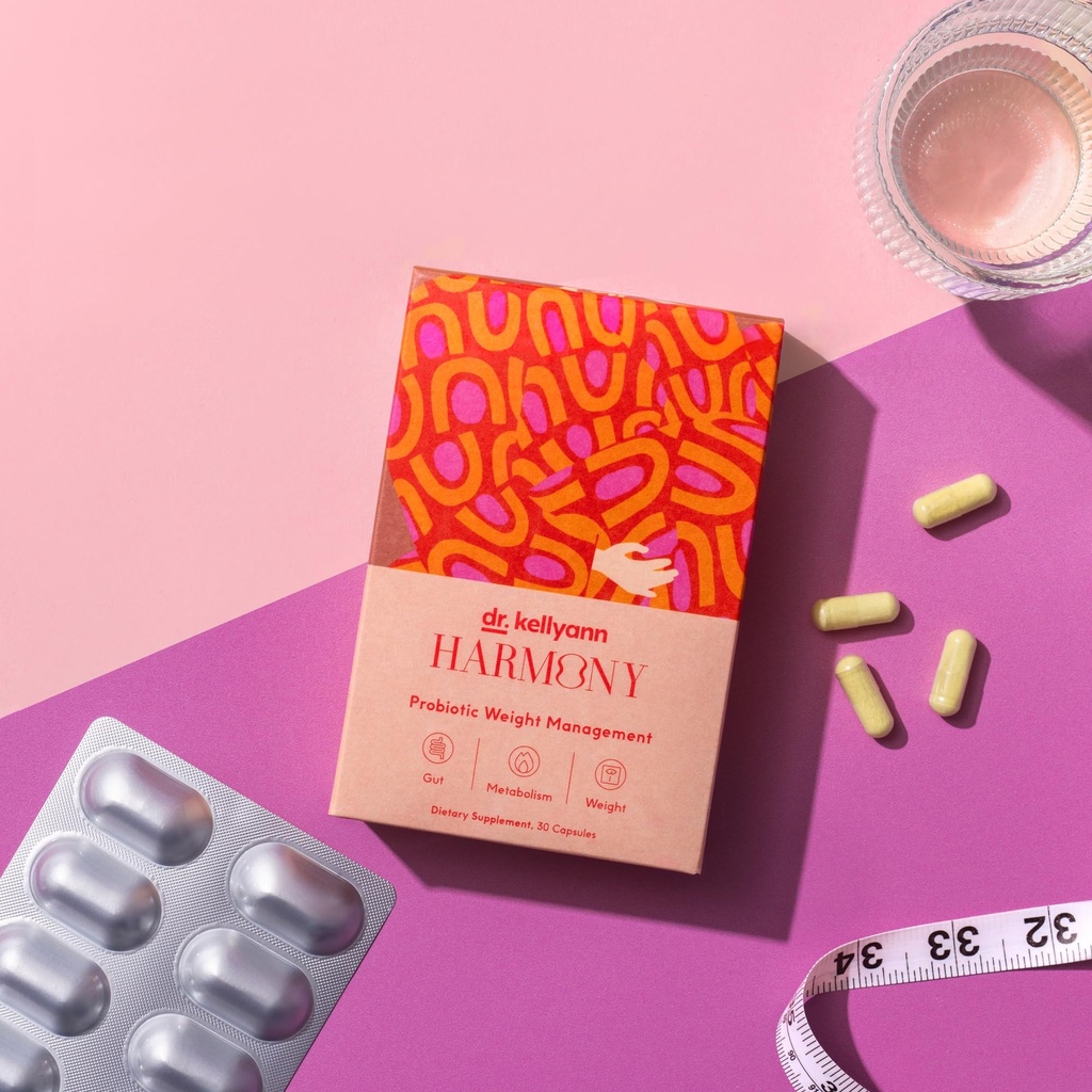 Dre Kellyann Harmony Probiotique Gestion du poids (30 gélules) Prébiotique et probiotique pour soutenir la gestion du poids et promouvoir la santé optimale des gorgés
