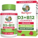 MaryRuth Organics Vegan Vitamin D3 + Vitamin B12 Gummies | 2 Monate Versorgung | Unterstützt Knochengesundheit | Immununterstützungsergänzung | Energieergänzungsmittel | Methyl B12 Vegan Non-GMO Gluten Free | 60 Servierungen