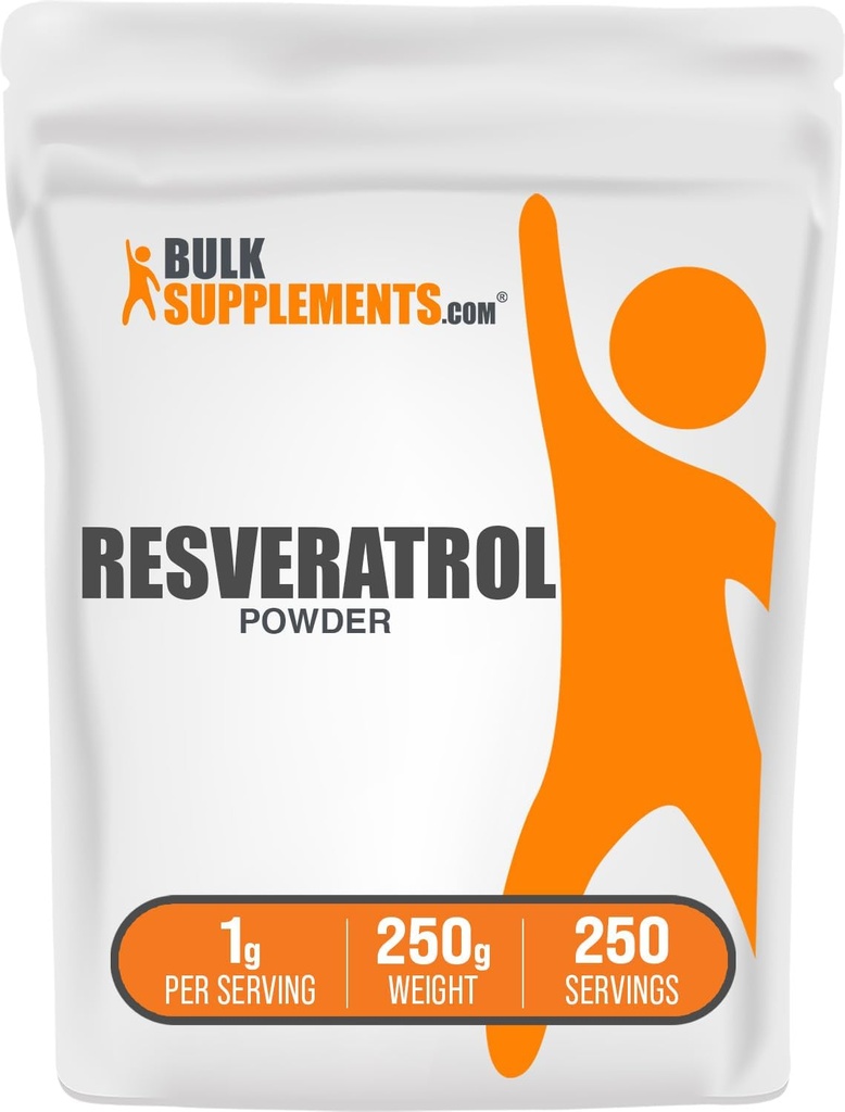 BulkSupplements.com Poudre de resvératrol - Supplément de resvératrol, de Polygonum Cuspidatum - Antioxydant, sans gluten, 1g par portion, 250g (8,8 oz) (paquet de 1)