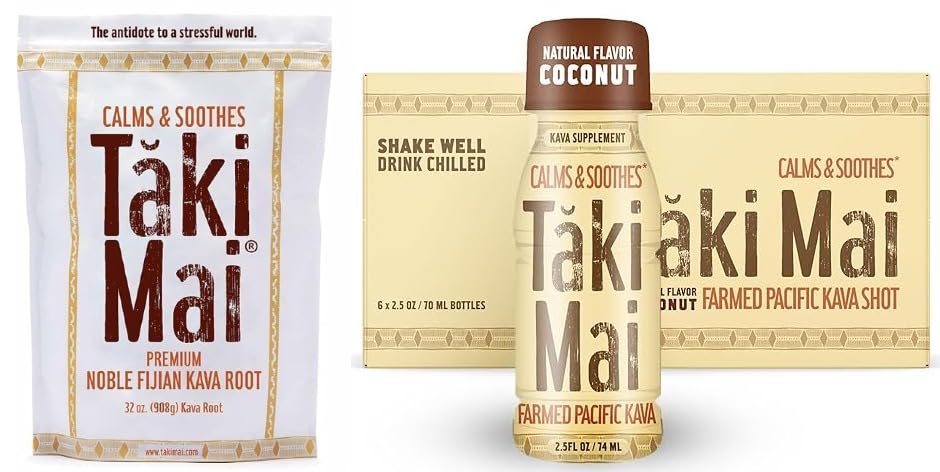 Taki Mai Traditional Kava Kava Powder 32oz and 24 Pack Coconut Kava Shots