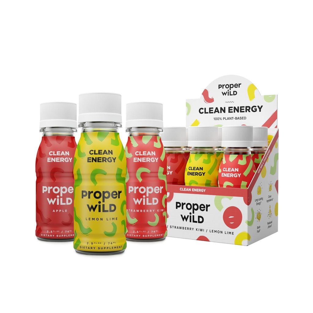 Proper Wild Vegan Energy Shots, with L-Theanine, and Organic Caffeine, Clean Plant Based Energy Drink, Gluten Free, GMO Free, Dairy Free, Stevia Free, Soy Free, Favorites Variety, 2.5 Fl Oz, 6 Pack