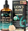 Lions Mane Liquid - USDA Certified Organic Lions Mane Supplement - Brain Support, Energy, Memory & Focus - Sugar & Alcohol-Free Lion's Mane Mushroom Extract 144,000 mg / Bottle, 4fl oz, 4 Month Supply