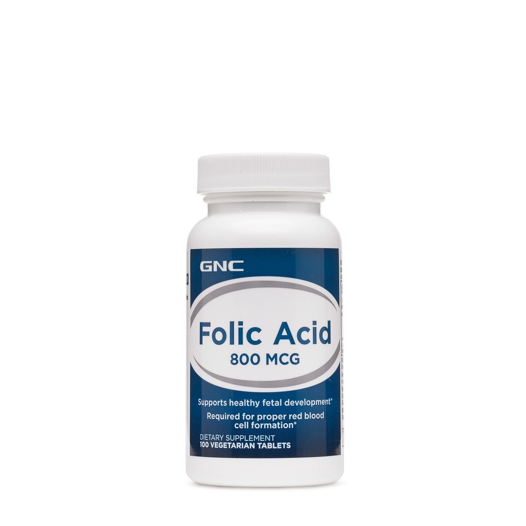 L'acide folique GNC 800mcg's soutient le développement foetal sain.