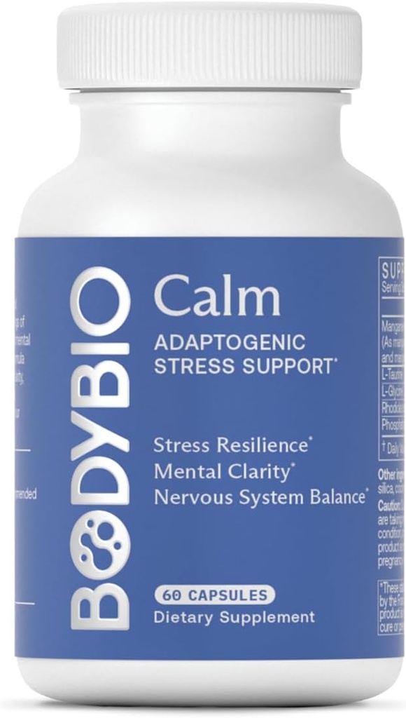 BodyBio Calm - Natural Stress Relief Blend mit Rhodiola, Glycin & Phosphatidylserine - Unterstützt Entspannung, Mental Focus & Balanced Cortisol - Non - Drowsy Formel