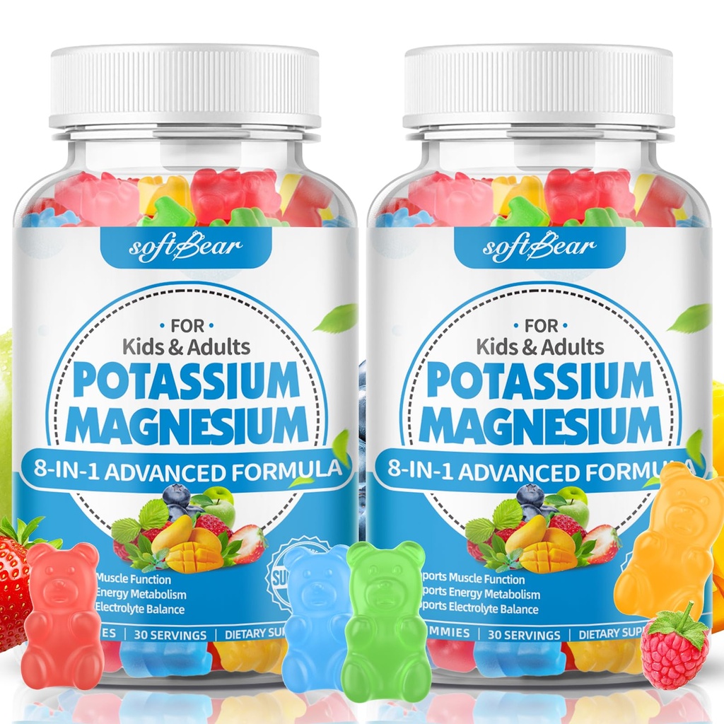 softbear Sugar Free Potassium Magnesium Gummi für Erwachsene Kinder, Hohe Absorption Kalium-Ergänzung Gummis unterstützt Leg Cramps & Muskel & Immun Gesundheit, Delicious Mixed Fruit Flavor 120 Count
