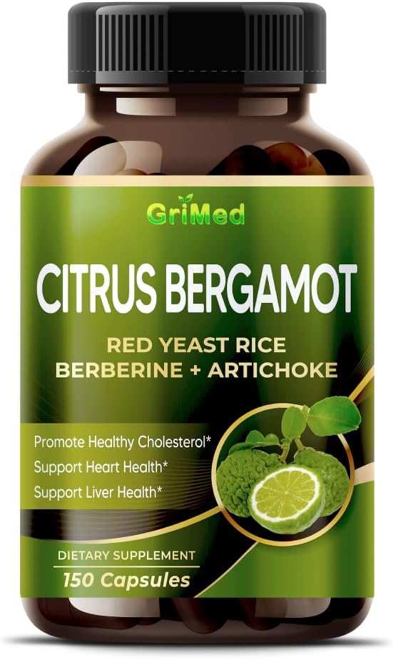Citrus Bergamotte 50:1 Extrakt 20,400mg mit roten Hefereis, Knoblauch, Artischocke für gesunde Cholesterin, Herzgesundheit - Made in USA (150 Count (Pack von 1))