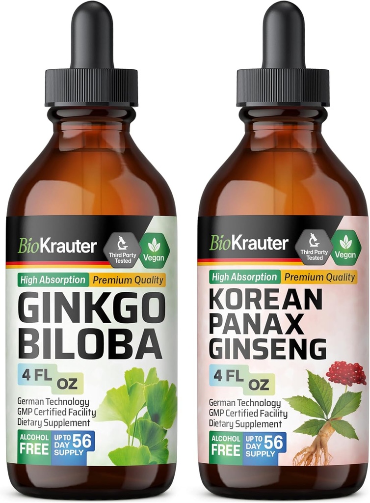 BIO KRAUTER Ginkgo Biloba Teinture 4 Fl. Oz. & Ginseng Teinture 4 Fl. Oz.